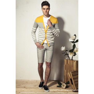 100% algodão V-Neck Striped Cardigan Men Knit com botão